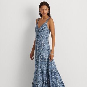 Geo-Print Linen Maxidress